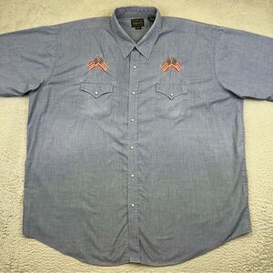 High Noon Western Shirt Mens 3XL Blue Pearl Snap American Flag Embroidered Rodeo